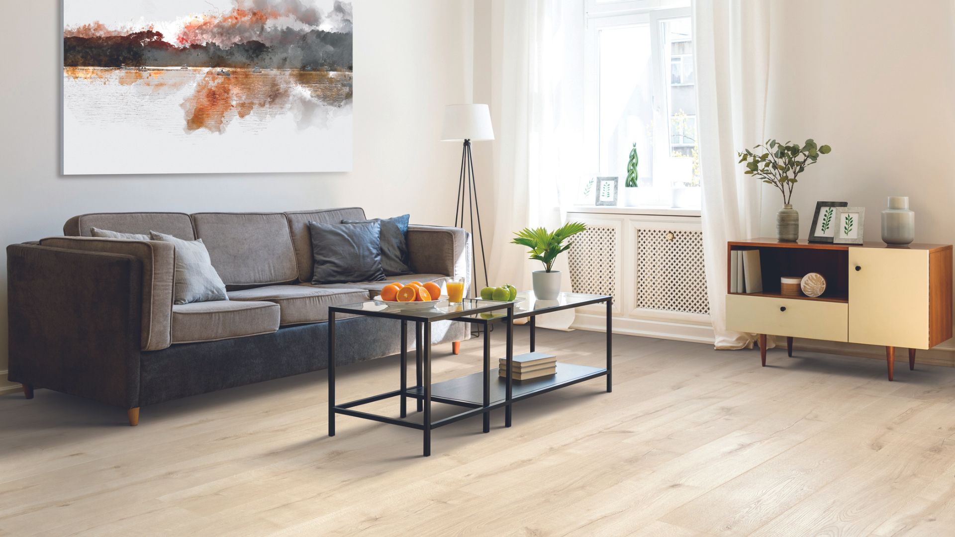 Luxury vinyl plank flooring in a living room.